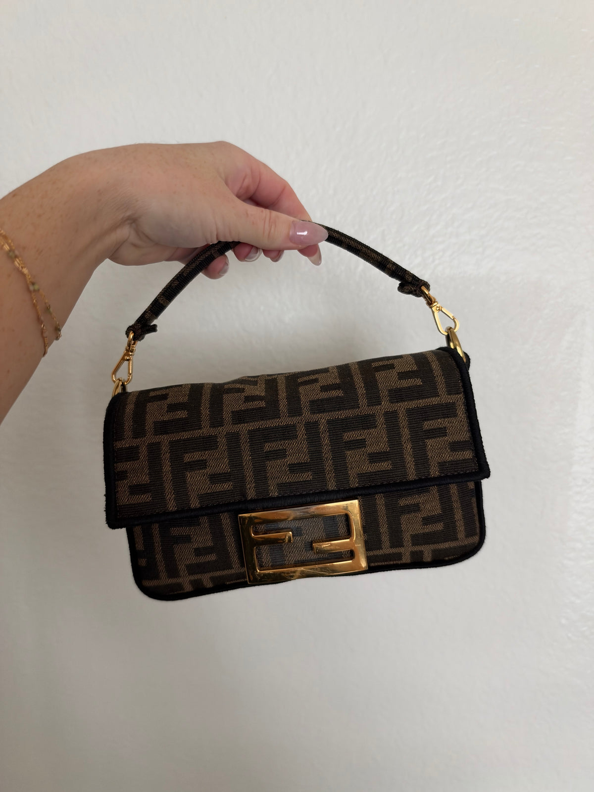 Fendi Fabric Jacquard FF 1974 Mini Baguette